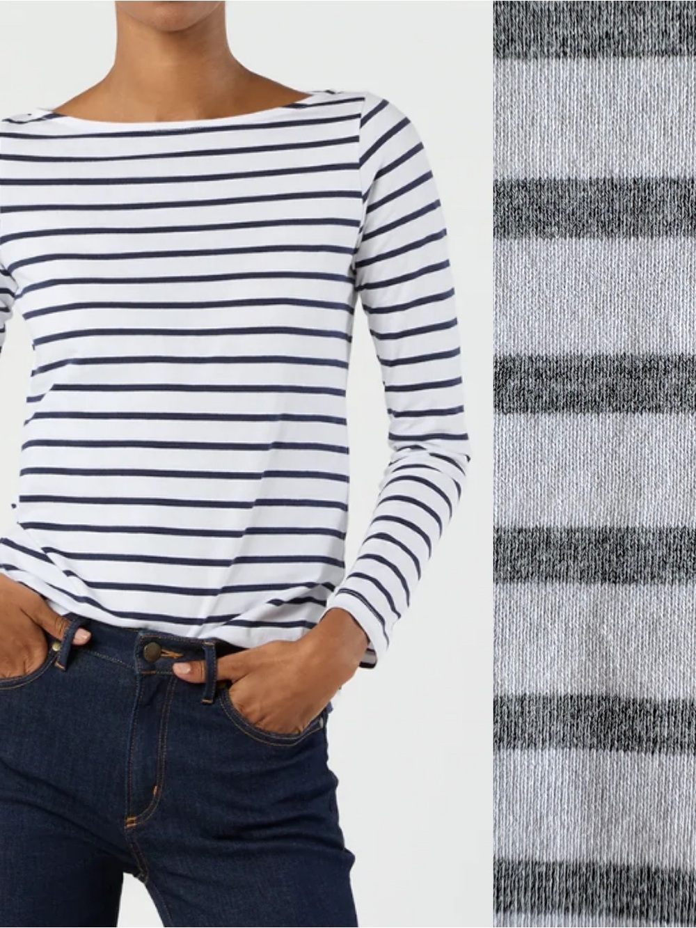 Ann Mashburn Women’s Gray White Striped Boatneck Tee Shirt S M Breton Top French